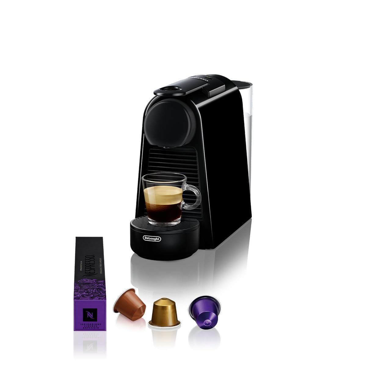 Premium Kaffimaschine Essenza Mini Schwarz, 19 Bar + Willkommensset, Kompakts Design, Espresso und Lungo, Automatischi Abschaltig, Schwarz - Macchiva Exklusivprodukt