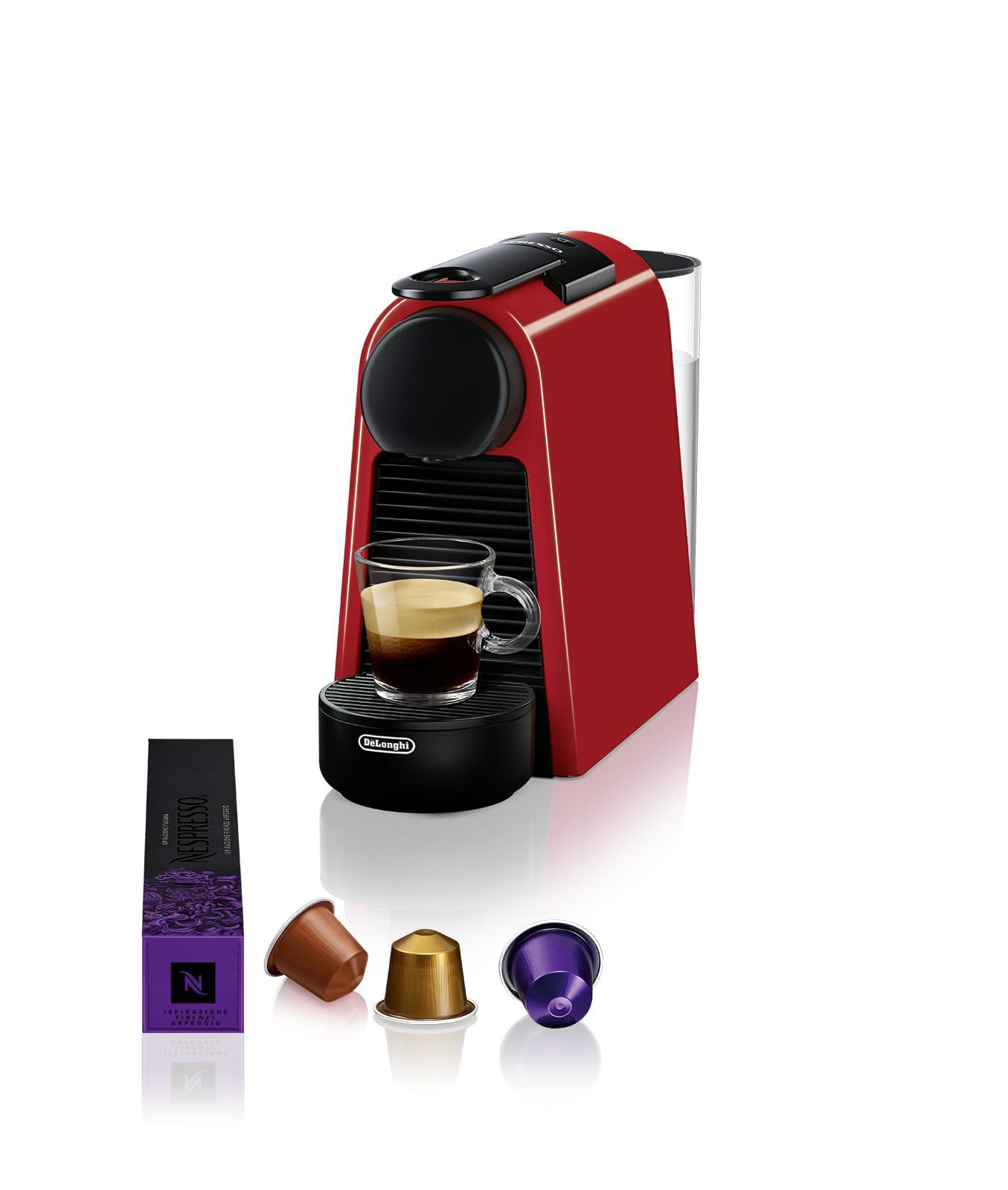Premium Kaffimaschine Essenza Mini Rubinrot, 19 Bar + Willkommensset, Kompakts Design, Espresso und Lungo, Automatischi Abschaltig, Rot - Macchiva Exklusivprodukt
