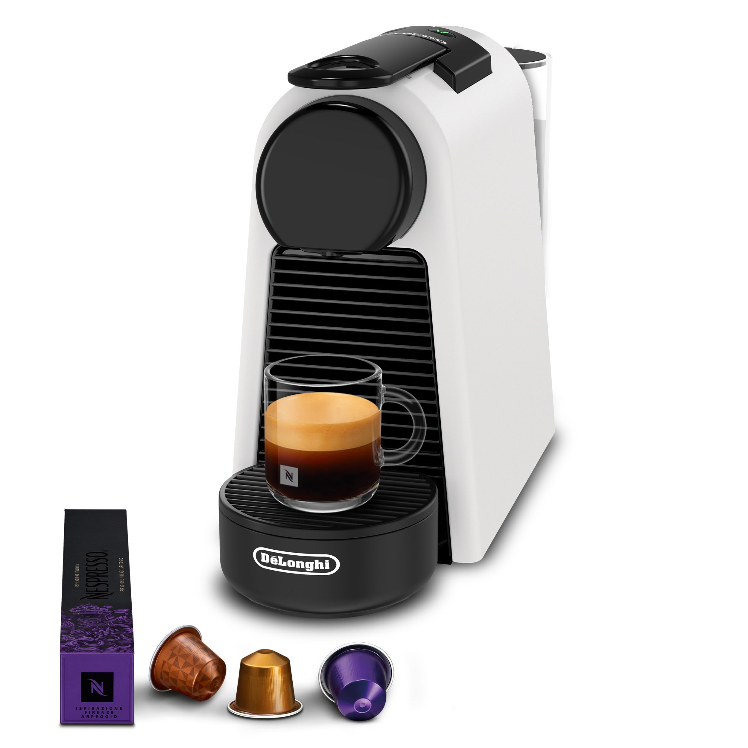 Premium Essenza Mini Automatischi Kaffimaschine, Monotass-Kapselmaschine, Willkommensset inklusive, kompakts Design, 19 Bar Druck, mattwiiss - Macchiva Exklusivprodukt