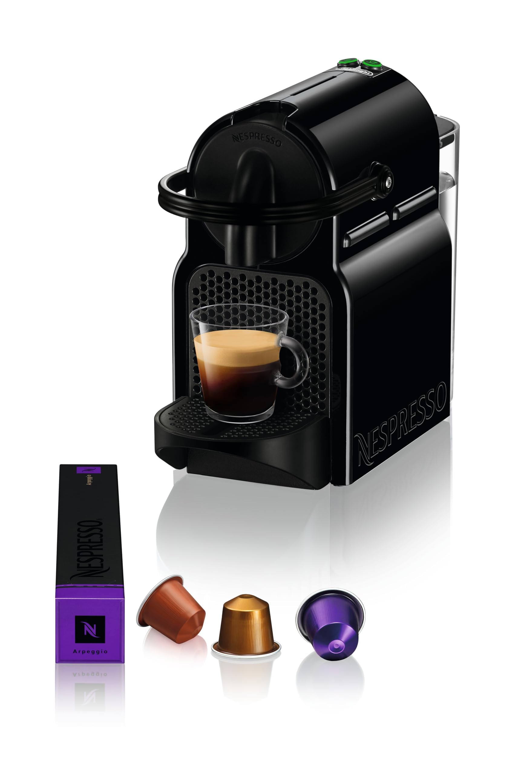 Premium Kaffimaschine Inissia Schwarz, 19 Bar + Willkommensset, Kompakts Design, Automatische Abschaltig, Schwarz - Macchiva Exklusivprodukt